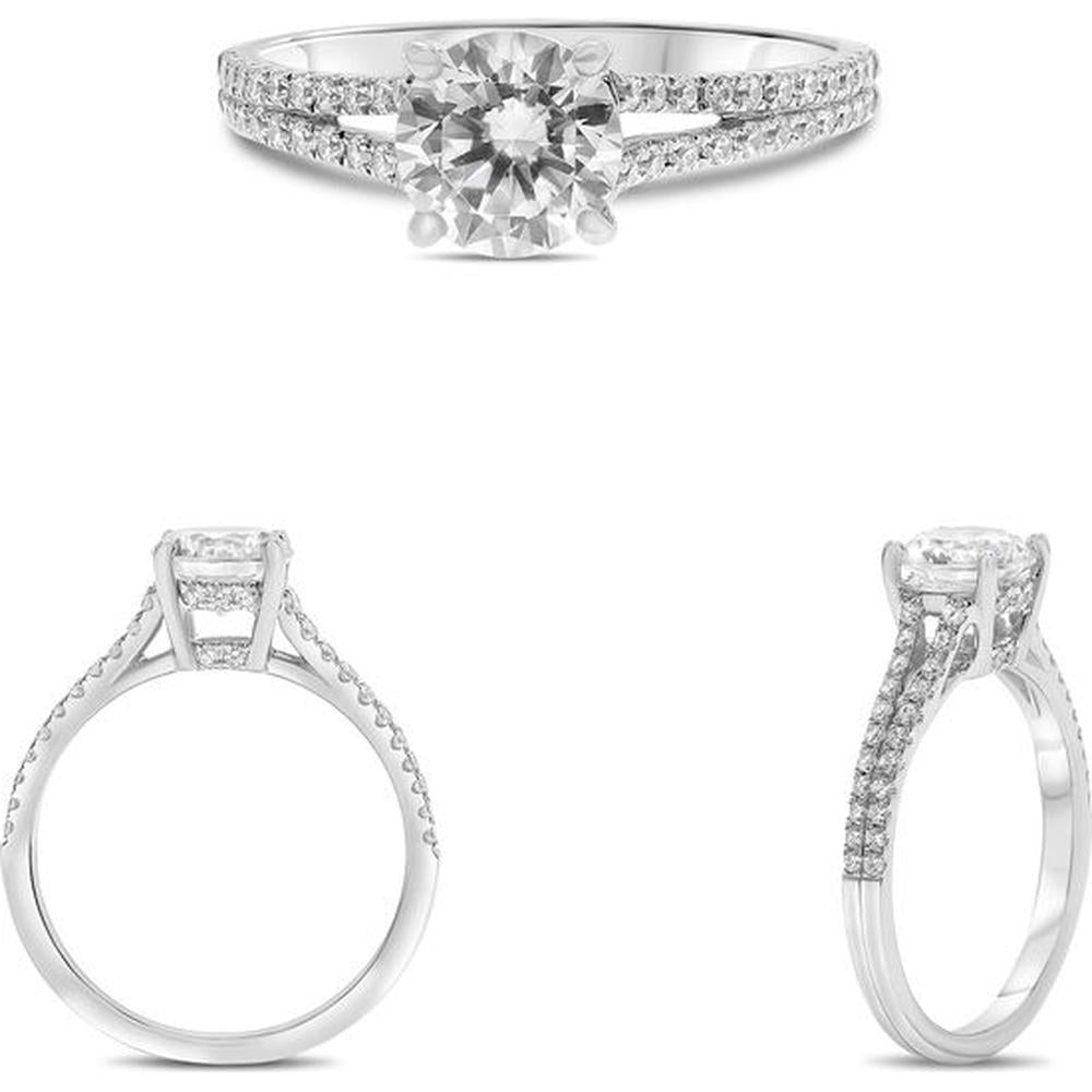 Roman & Jules - 14K White Gold Four Prong Engagement Ring with 0.28 Carat Round Diamond and Hidden Half Halo Setting