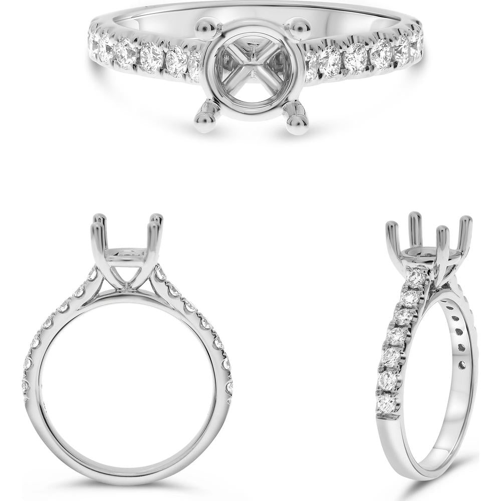 Roman & Jules - 14K White Gold Four Prong Engagement Ring with 0.43 Carat Total Round Diamond Accent
