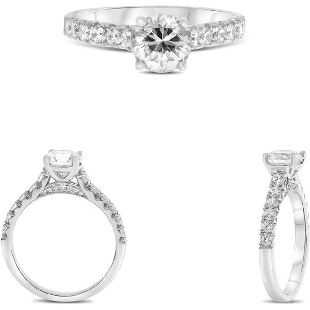 Roman & Jules - 14K White Gold Four Prong Engagement Ring with 0.52 Carat Round Diamond Accents