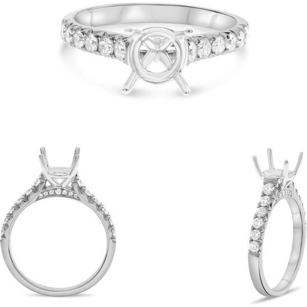 Roman & Jules - 14K White Gold Four Prong Engagement Ring with 0.52 Carat Round Diamond - French Pave Setting