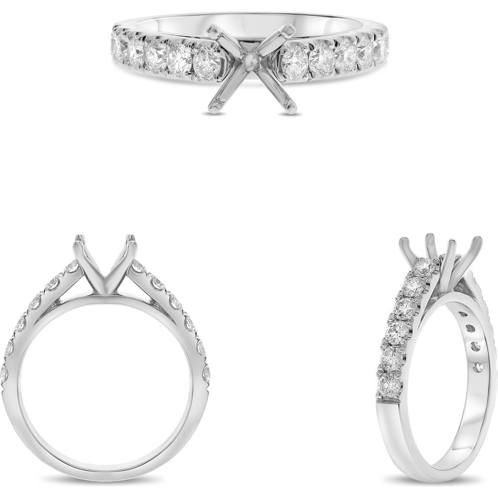 Roman & Jules - 14K White Gold Four-Prong Engagement Ring with 0.80 Carat Round Diamond and Micropavé Set Diamonds