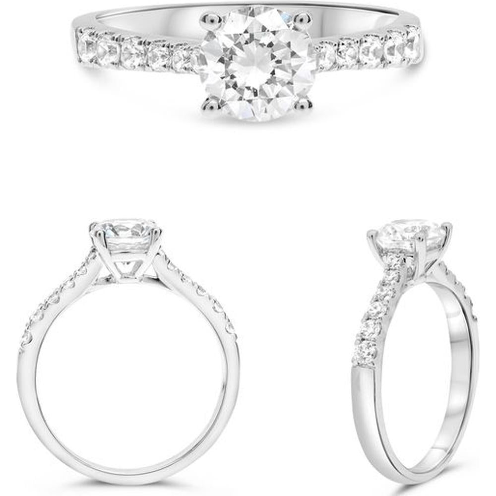 Roman & Jules - 14K White Gold Four Prong Engagement Ring with 6.50mm Round Diamond