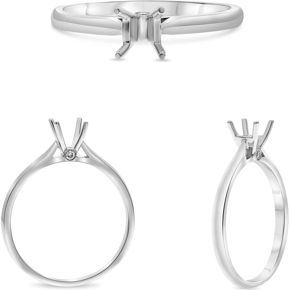 Roman & Jules - 14K White Gold Four Prong Engagement Ring with Accent Diamonds - 0.02 Carat Total Diamond Weight