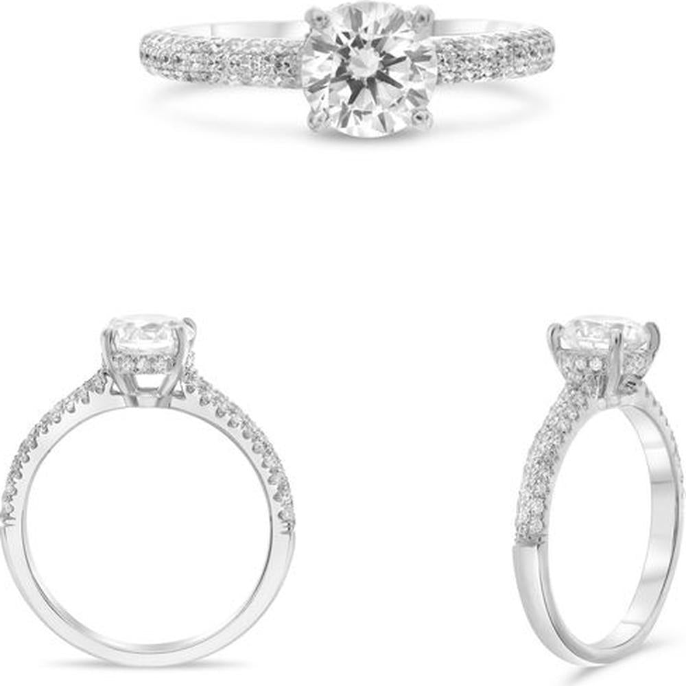 Roman & Jules - 14K White Gold Four Prong Engagement Ring with Hidden Full Halo and 0.25 Carat Round Diamond