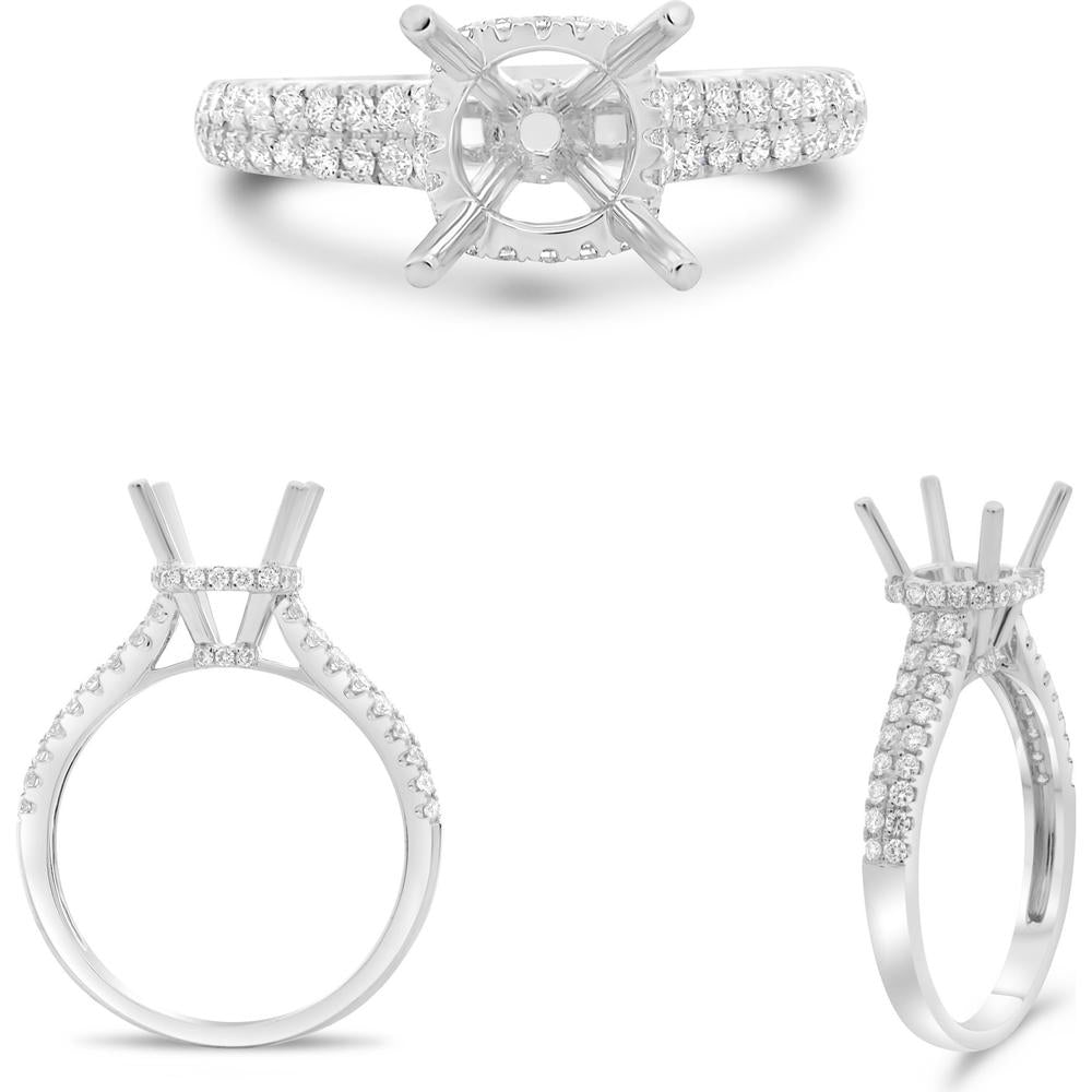 Roman & Jules - 14K White Gold Four Prong Engagement Ring with Hidden Full Halo and 7.20mm Center Diamond
