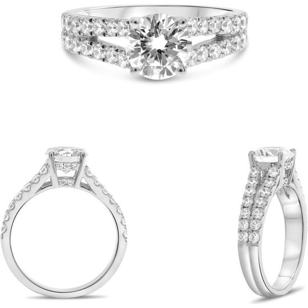 Roman & Jules - 14K White Gold Four Prong Engagement Ring with Hidden Half Halo and 0.79 Carat Round Diamond Accent - Timeless Love Symbol