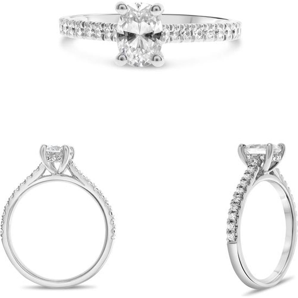 Roman & Jules - 14K White Gold Four Prong Engagement Ring with Hidden Half Halo and Round Diamond - 0.23 Carat Total Diamond Weight