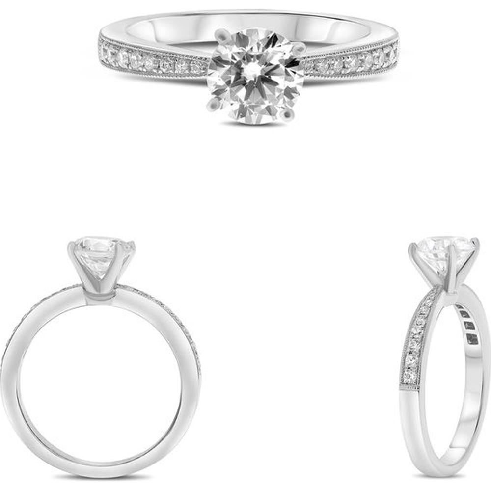 Roman & Jules - 14K White Gold Four Prong Engagement Ring with Round Diamond - 0.16 Carat Total Diamond Weight