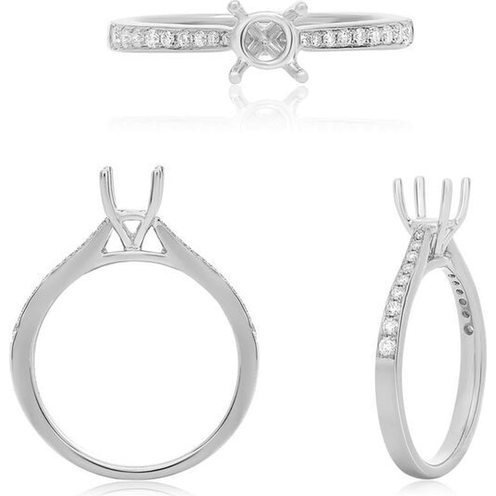 Roman & Jules - 14K White Gold Four-Prong Engagement Ring with Round Diamond - 0.17 Carat Total Diamond Weight