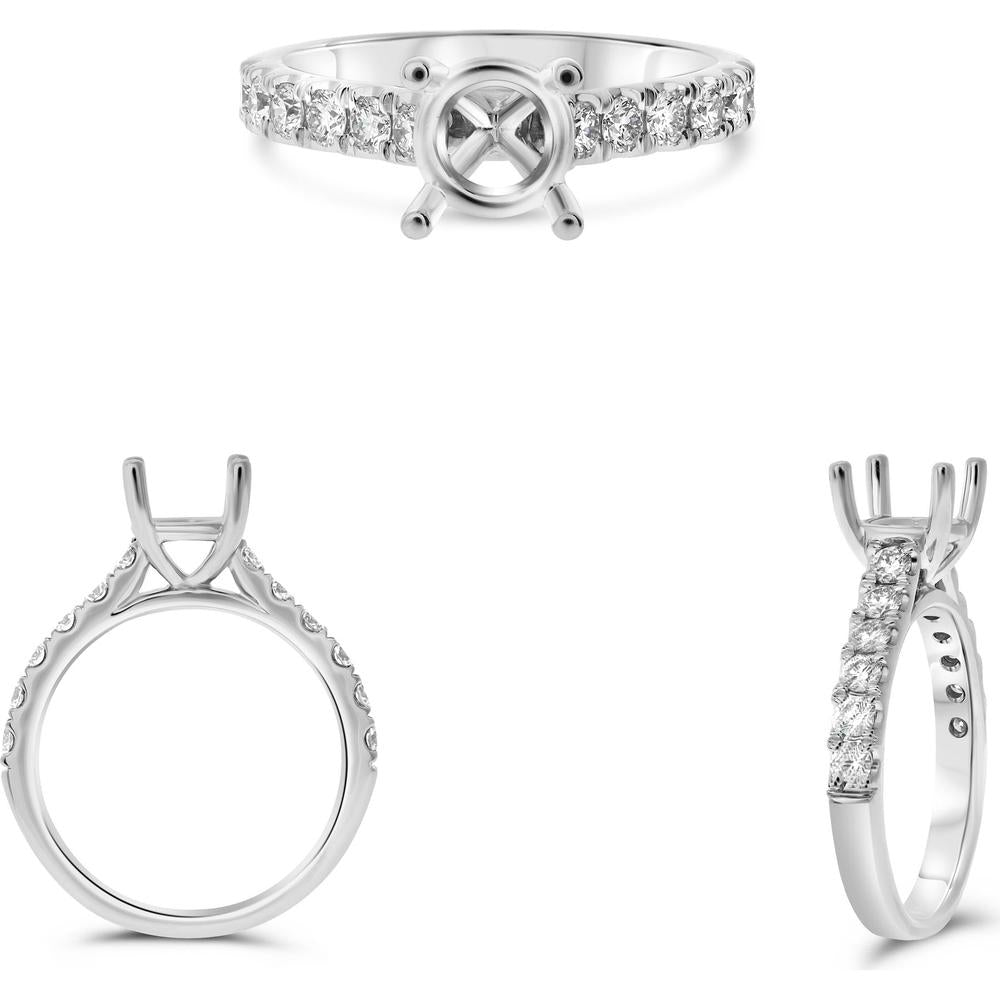 Roman & Jules - 14K White Gold Four-Prong Engagement Ring with Round Diamond Accents - 0.55 Carat Total Diamond Weight