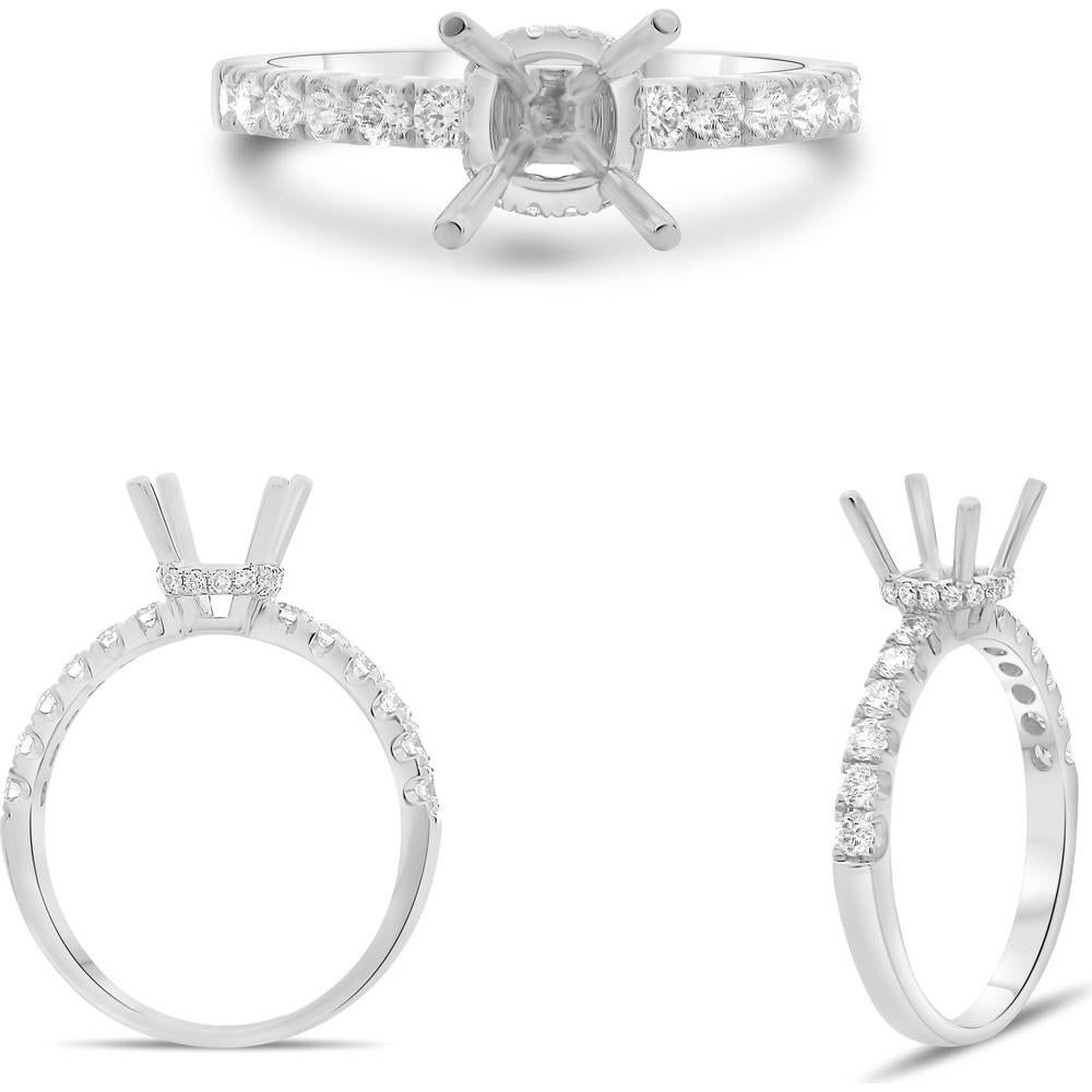 Roman & Jules - 14K White Gold Four Prong Engagement Ring with Round Diamond and Hidden Full Halo - 0.42 Carat Total Diamond Weight