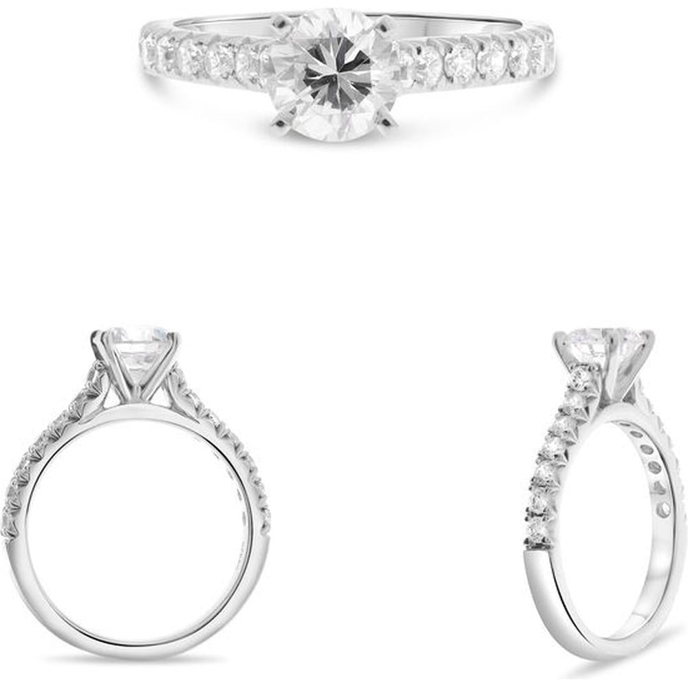 Roman & Jules - 14K White Gold Four Prong Engagement Setting with Round Cut Diamonds - 0.35 Carat Total Diamond Weight