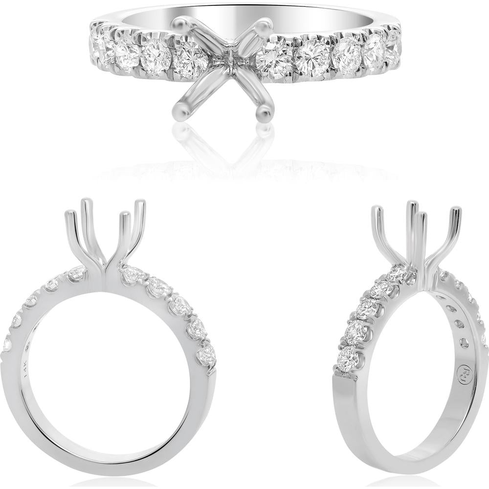 Roman & Jules - 14K White Gold Four Prong Engagement Setting with Round Cut Diamonds - 0.63 Carat Total Diamond Weight