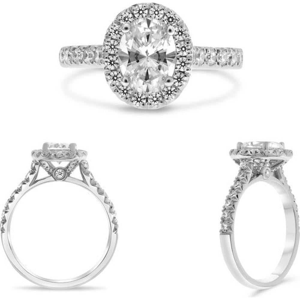 Roman & Jules - 14K White Gold Four Prong Halo Engagement Ring with 0.56 Carat Round Diamonds