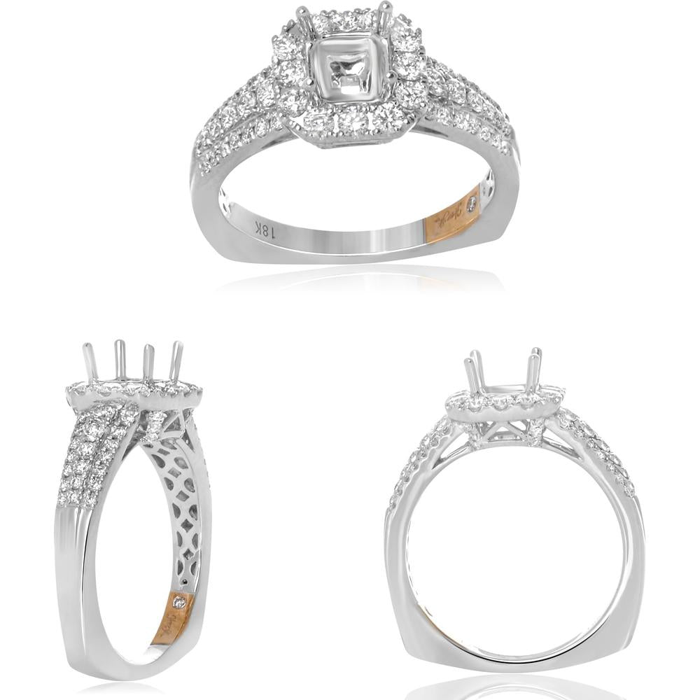 Roman & Jules - 14K White Gold Four Prong Halo Engagement Ring with 0.71 Carat Round Diamonds