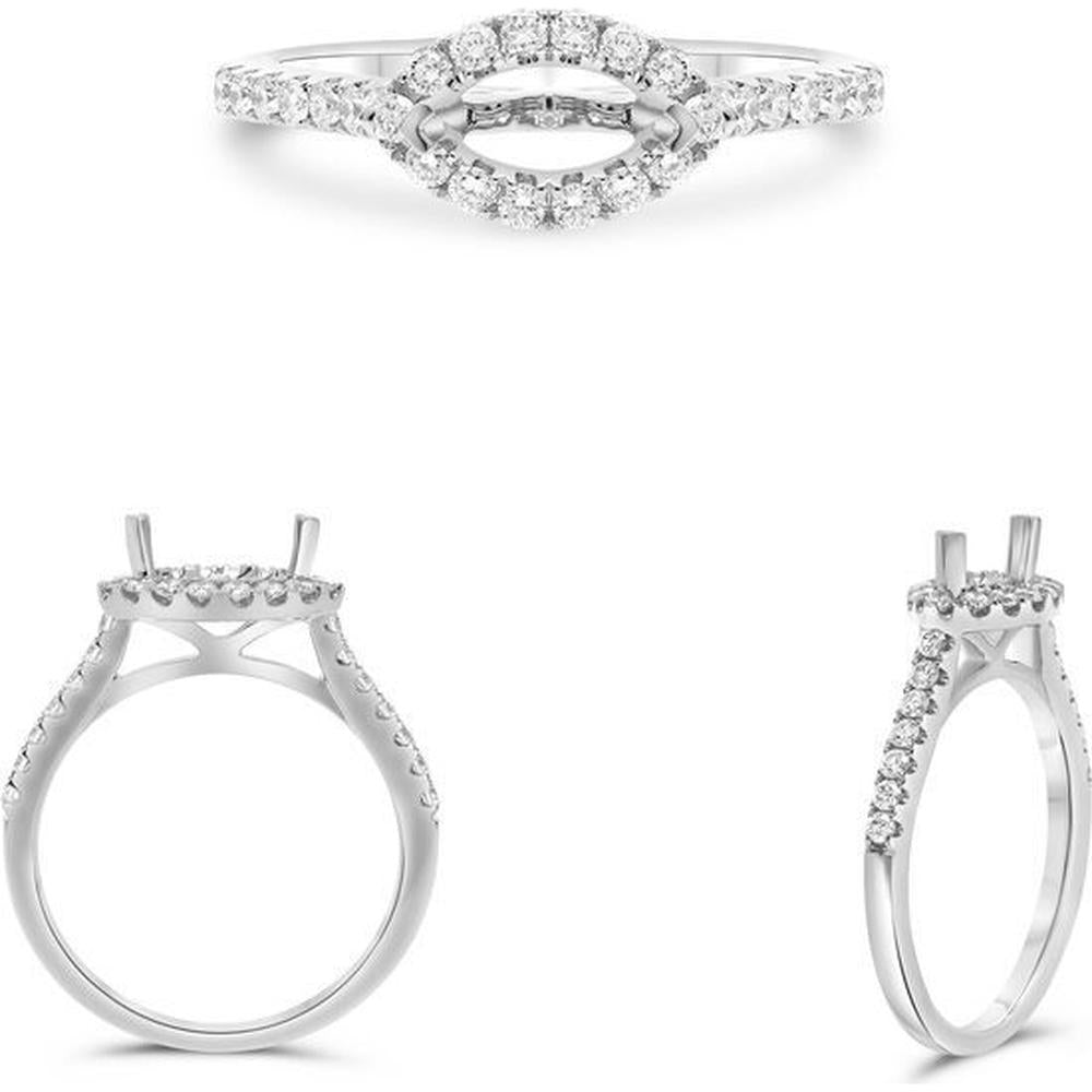 Roman & Jules - 14K White Gold Four Prong Halo Engagement Ring with Marquise Cut Center Diamond and Round Diamond Accent Stones - 0.35 Carat Total Diamond Weight