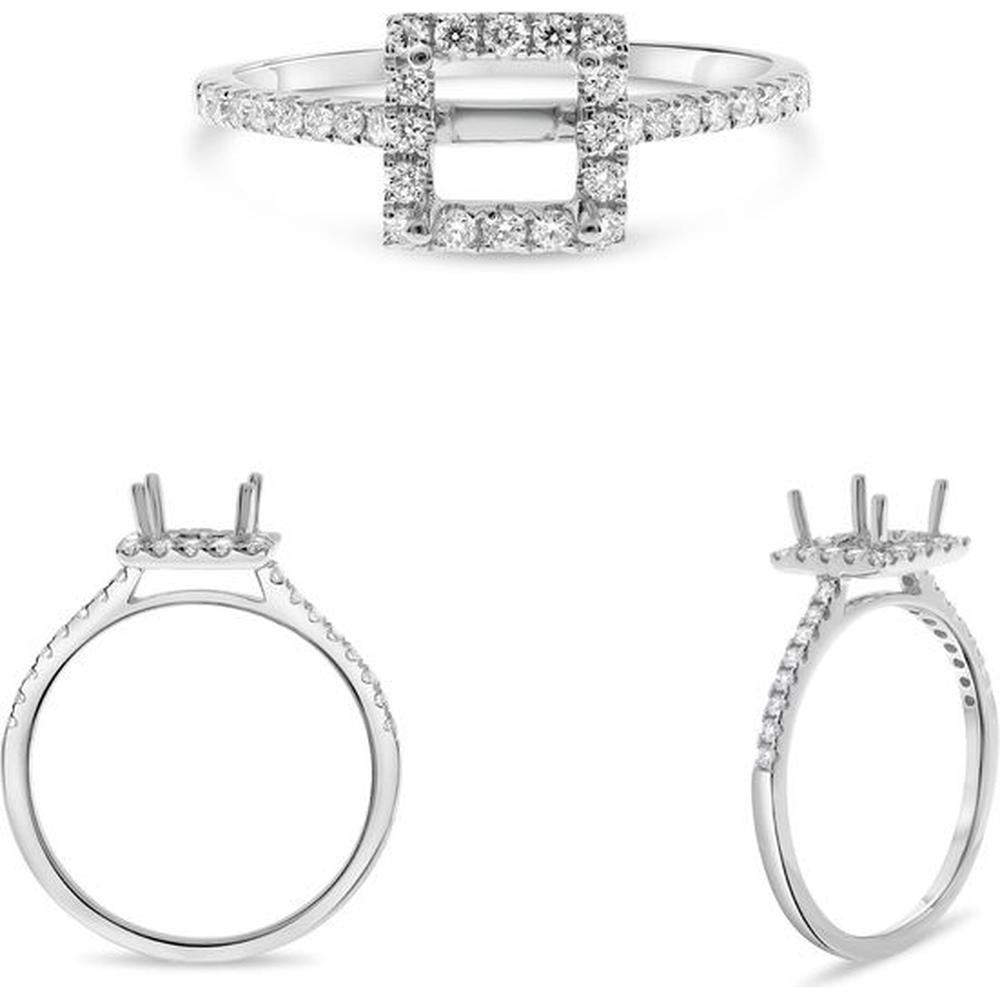 Roman & Jules - 14K White Gold Four Prong Halo Engagement Ring with Round and Princess Cut Diamonds - 0.27 Carat Total Diamond Weight
