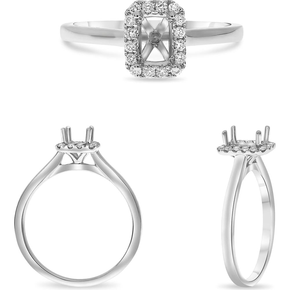 Roman & Jules - 14K White Gold Four Prong Halo Engagement Ring with Round Diamond - 0.13 Carat Total Diamond Weight