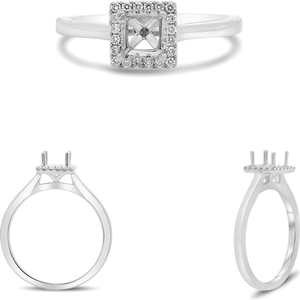 Roman & Jules - 14K White Gold Four Prong Halo Engagement Ring with Round Diamond - 0.20 Carat Total Diamond Weight