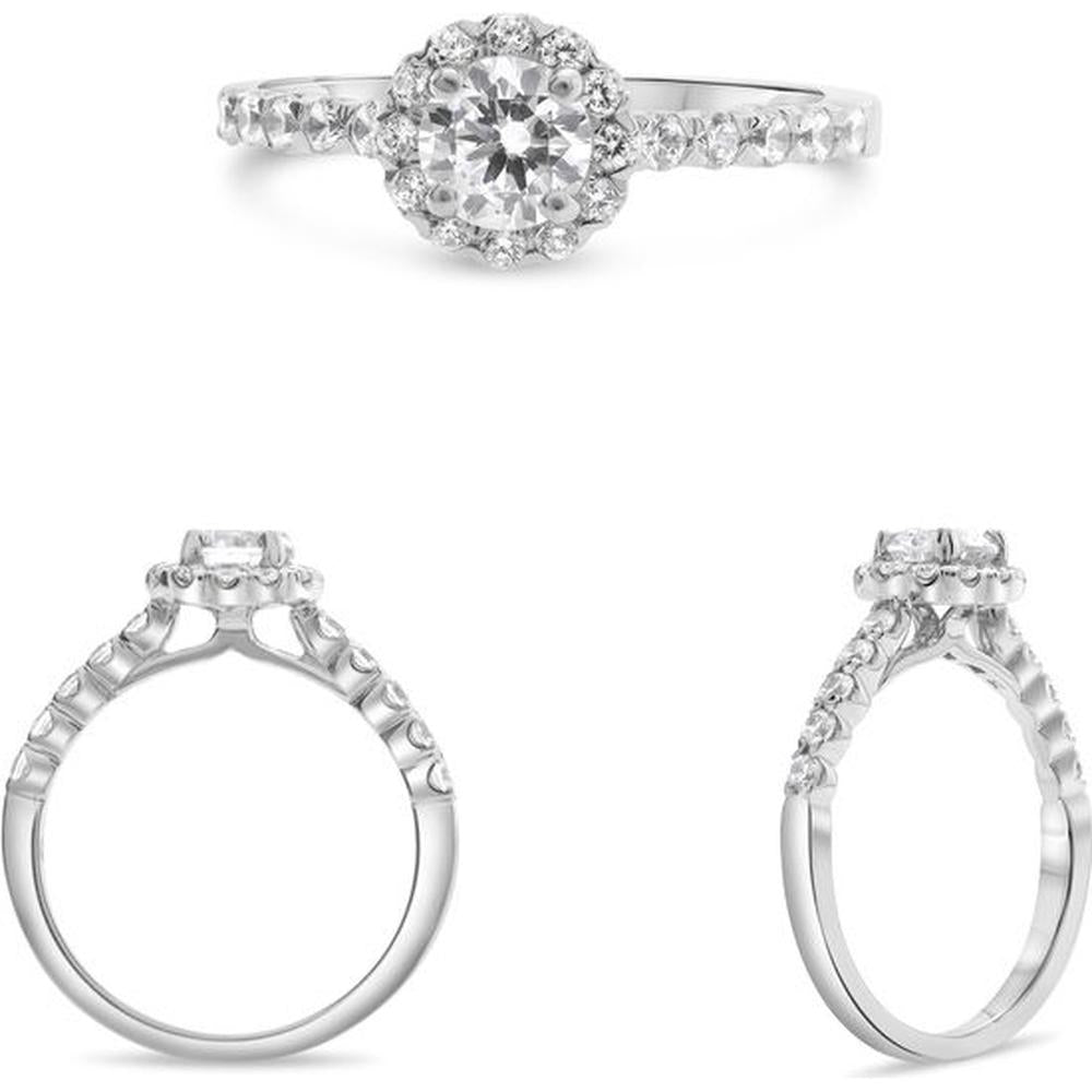 Roman & Jules - 14K White Gold Four Prong Halo Engagement Ring with Round Diamond - 0.41 Carat Total Diamond Weight