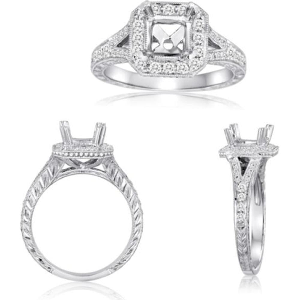 Roman & Jules - 14K White Gold Four Prong Halo Engagement Ring with Round Diamond - 0.41 Carat Total Diamond Weight