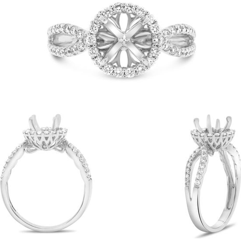 Roman & Jules - 14K White Gold Four Prong Halo Engagement Ring with Round Diamond - 0.43 Carat Total Diamond Weight