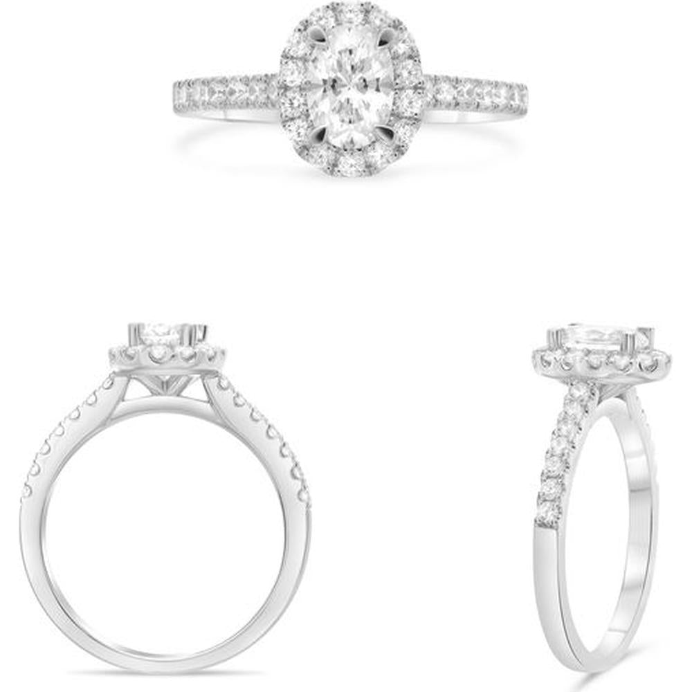 Roman & Jules - 14K White Gold Four Prong Halo Engagement Ring with Round Diamond - 0.45 Carat Total Diamond Weight