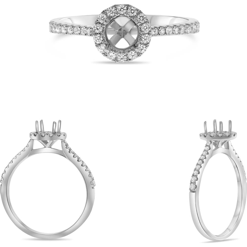Roman & Jules - 14K White Gold Four Prong Halo Engagement Ring with Round Diamonds - 0.26 Carat Total Diamond Weight