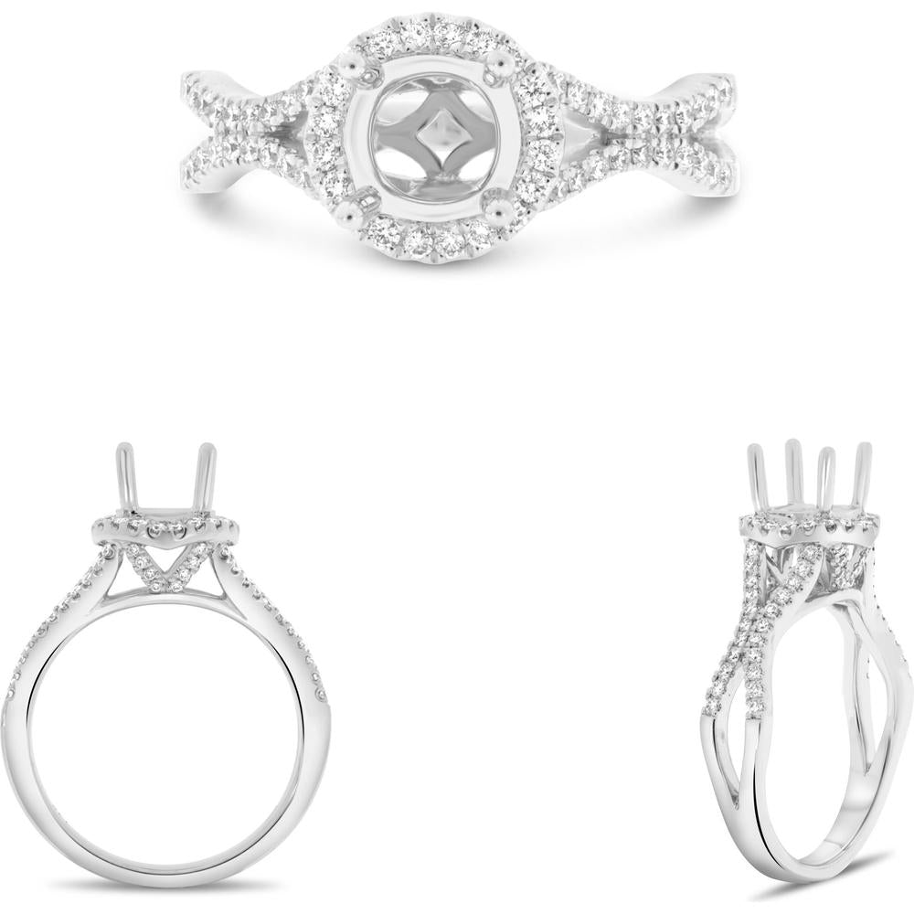 Roman & Jules - 14K White Gold Four Prong Halo Engagement Ring with Round Diamonds - 0.37 Carat Total Diamond Weight