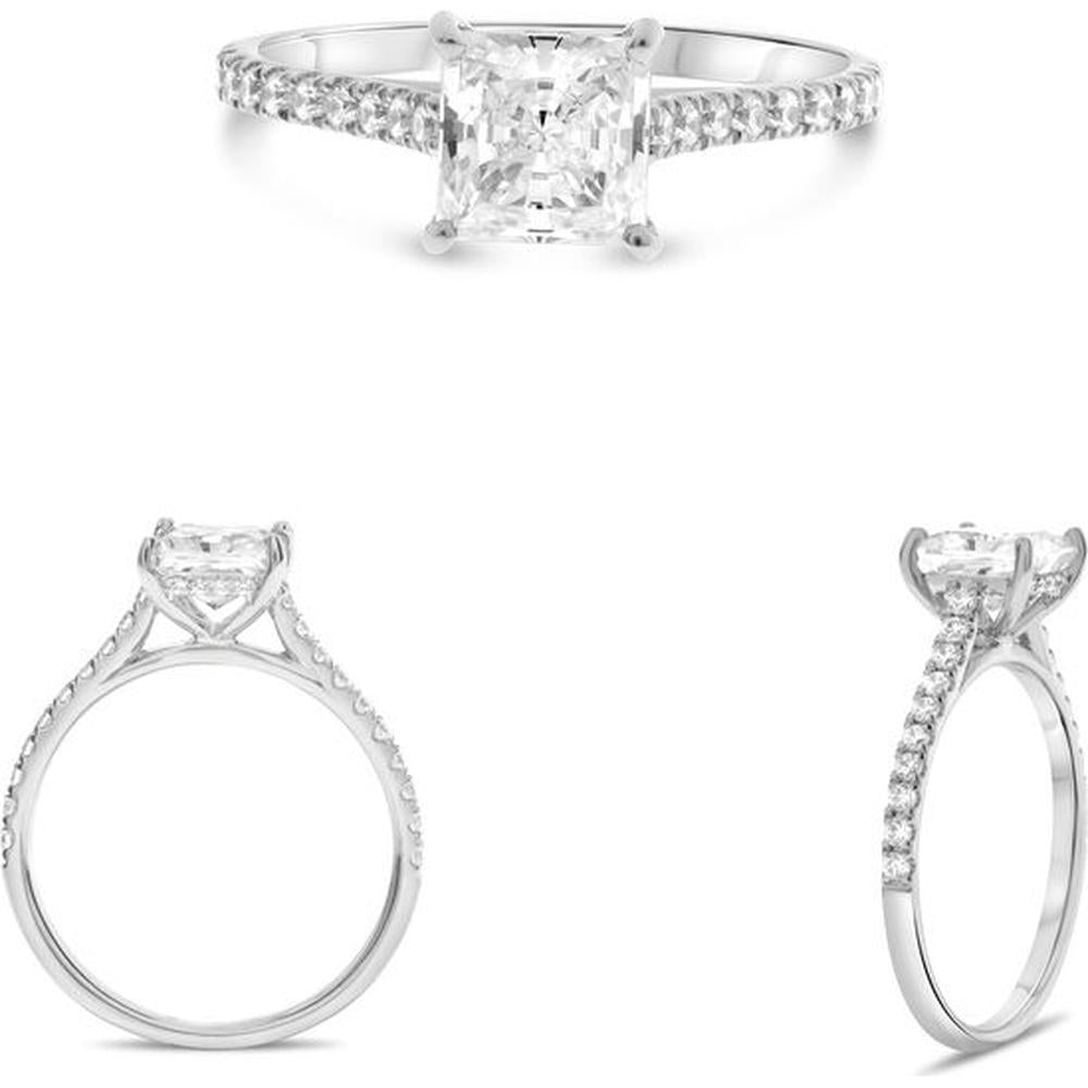 Roman & Jules - 14K White Gold Four Prong Pave Shank Engagement Ring with Round Diamond - 0.28 Carat Total Diamond Weight