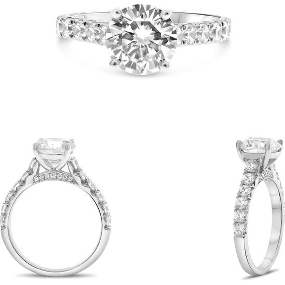 Roman & Jules - 14K White Gold Four Prong Round Diamond Engagement Ring - 0.74 Carat Total Diamond Weight