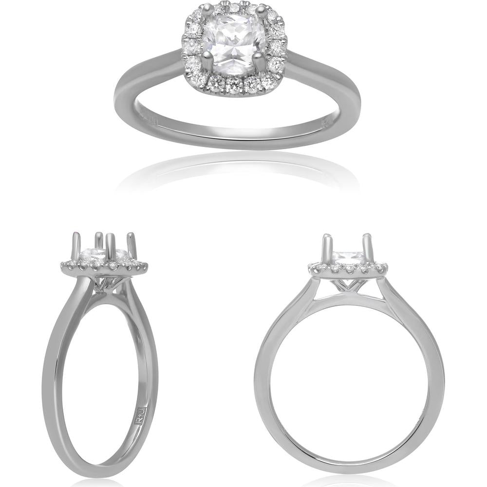 Roman & Jules - 14K White Gold Four Prong Round Diamond Halo Ring - 0.51 Carat Total Diamond Weight