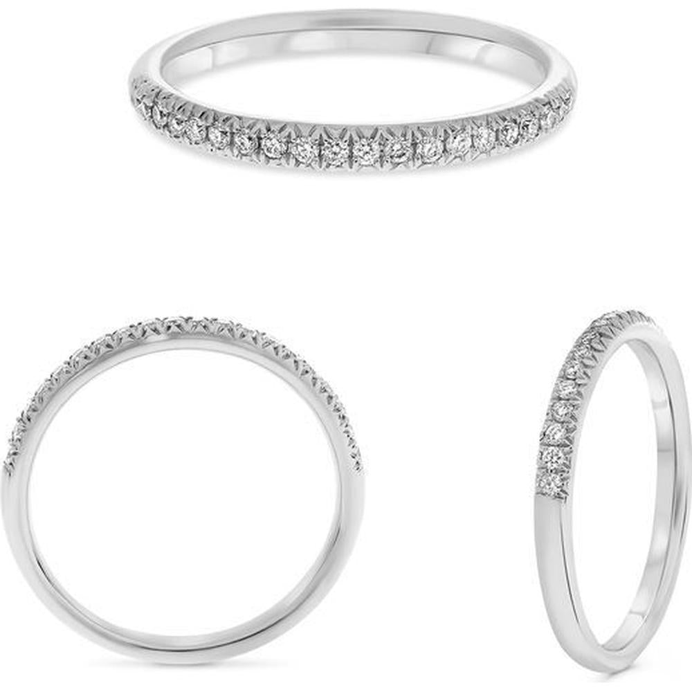 Roman & Jules - 14K White Gold French Pave Diamond Band with Round Brilliant-Cut Diamonds - 0.16 Carat Total Diamond Weight