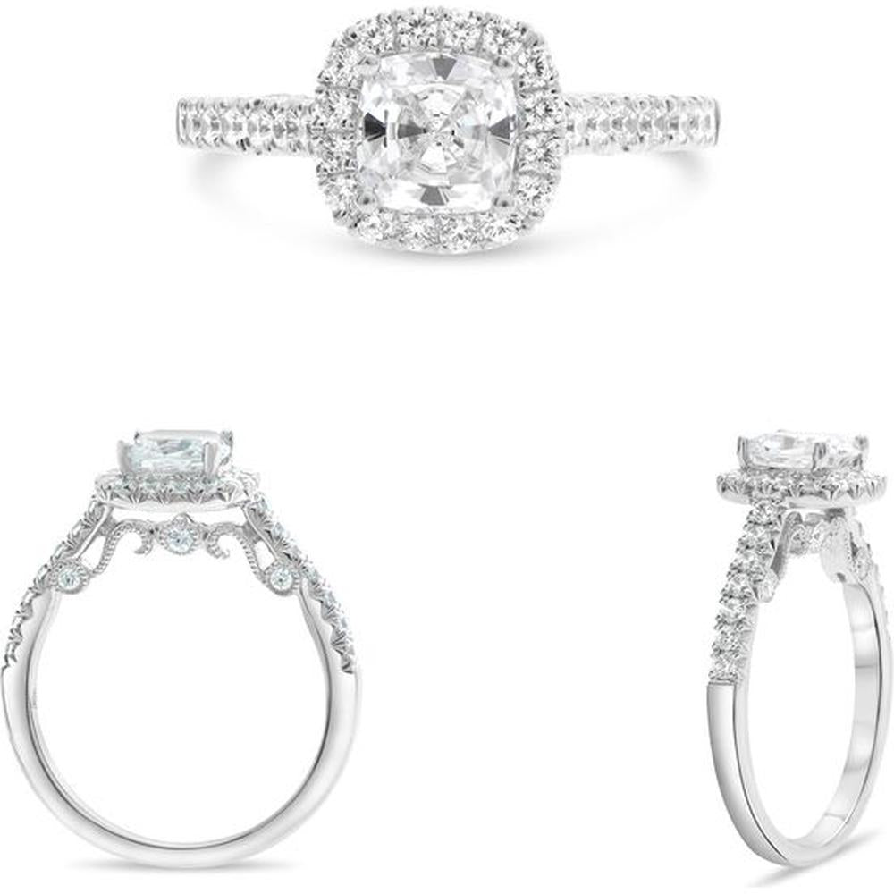 Roman & Jules - 14K White Gold French Pave Halo Engagement Setting with 0.50 Carat Round Diamonds
