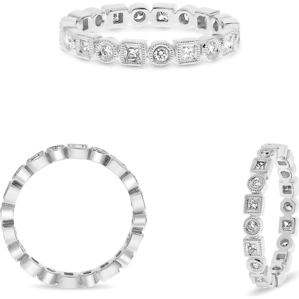 Roman & Jules - 14K White Gold Geometric Eternity Band with Princess and Round Cut Diamonds - 0.30 Carat Total Diamond Weight