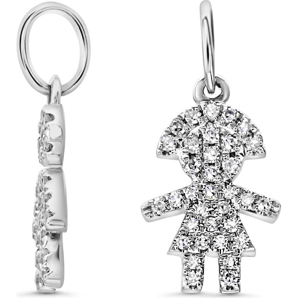 Roman & Jules - 14K White Gold Girl Pendant with Round Diamonds - 0.10 Carat Total Diamond Weight