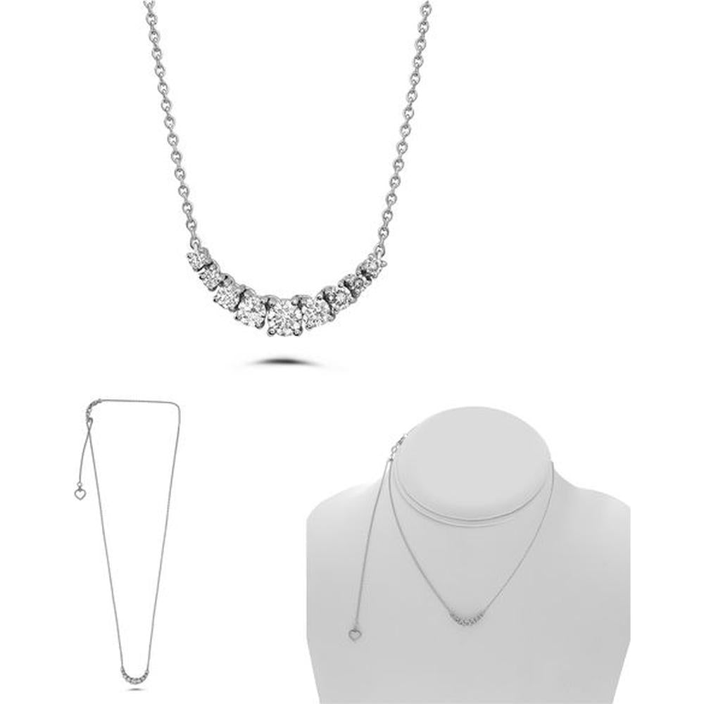 Roman & Jules - 14K White Gold Graduated Diamond Necklace with Prong Set Round Diamonds - 0.50 Carat Total Diamond Weight