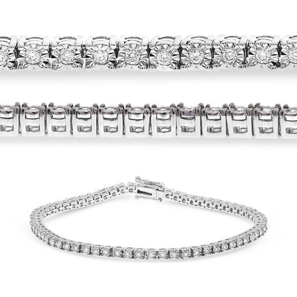 Roman & Jules - 14K White Gold Half-Carat Miracle Tennis Bracelet with Round Diamonds - 0.50 Carat Total Diamond Weight