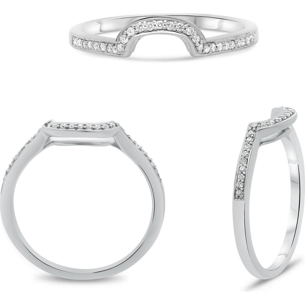 Roman & Jules - 14K White Gold Half Pave Curved Diamond Band with 0.09 Carat Total Diamond Weight