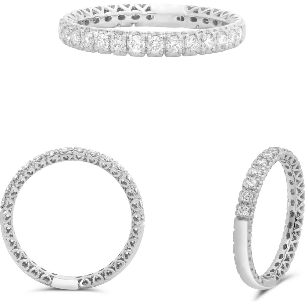 Roman & Jules - 14K White Gold Half Pave Diamond Band with Hidden Hearts - 0.40 Carat Total Diamond Weight