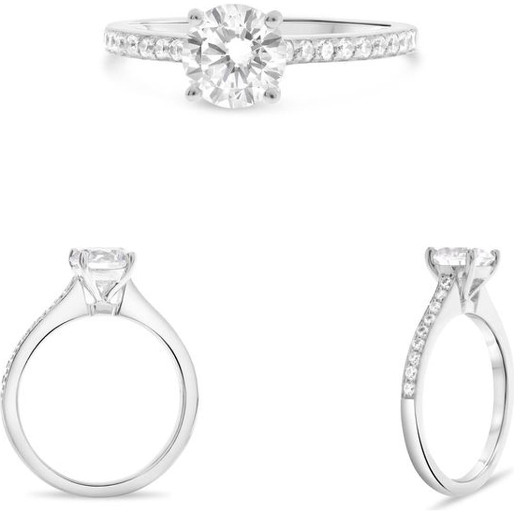 Roman & Jules - 14K White Gold Half Pave Engagement Setting with Round Diamond Accent - 0.25 Carat Total Diamond Weight