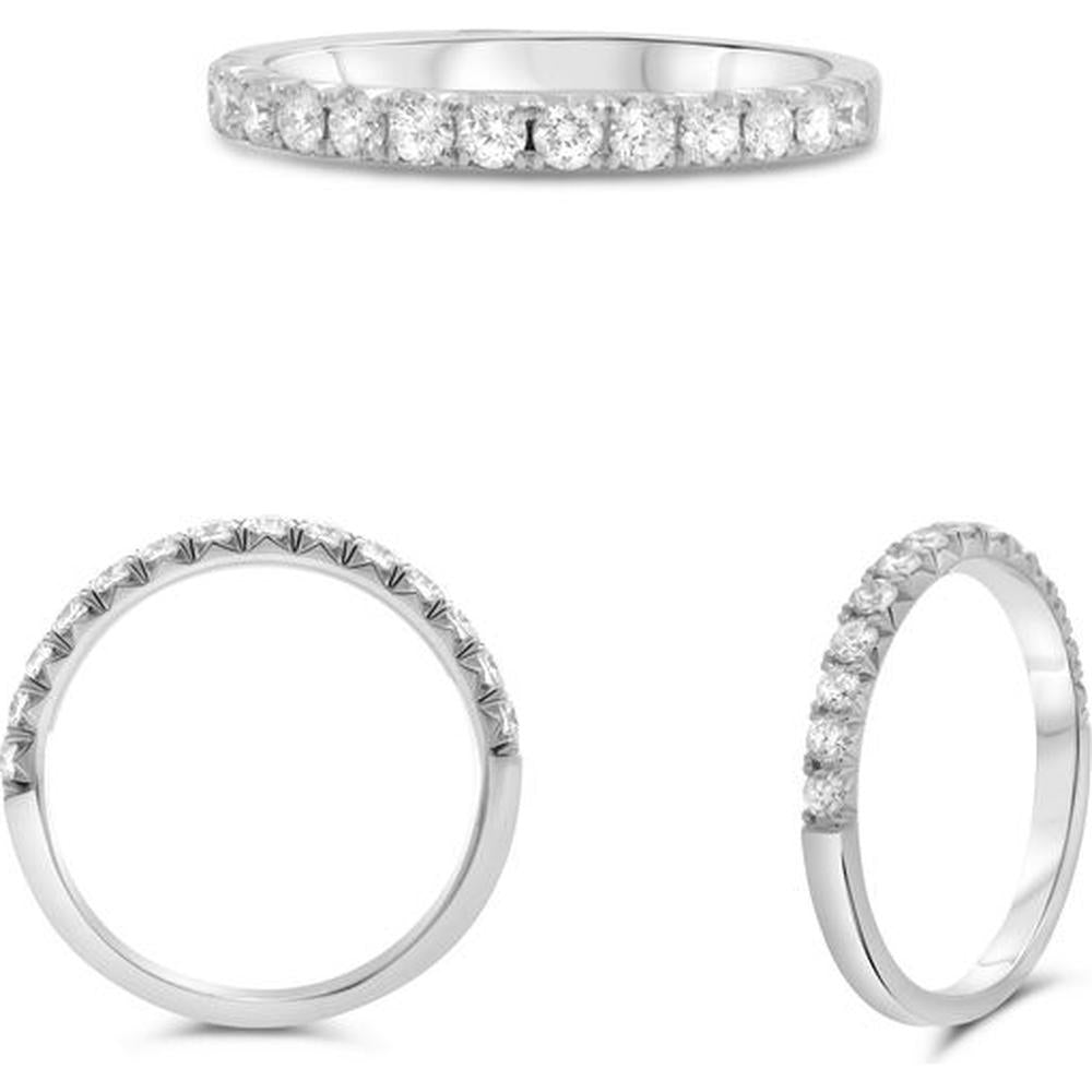 Roman & Jules - 14K White Gold Half Pave Wedding Band with Round Cut Diamonds - 0.46 Carat Total Diamond Weight