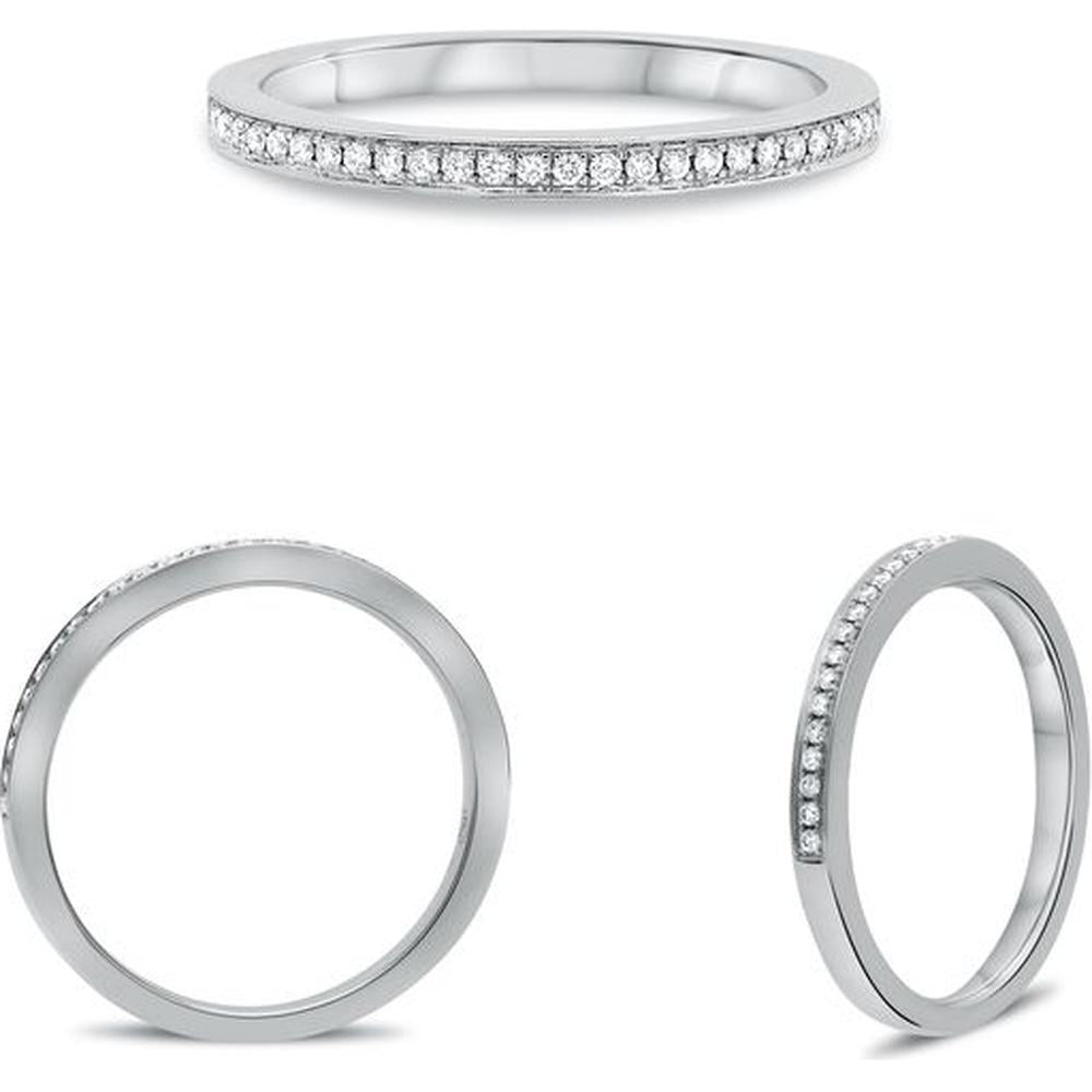Roman & Jules - 14K White Gold Half Pave Wedding Band with Round Diamonds - 0.11 Carat Total Diamond Weight