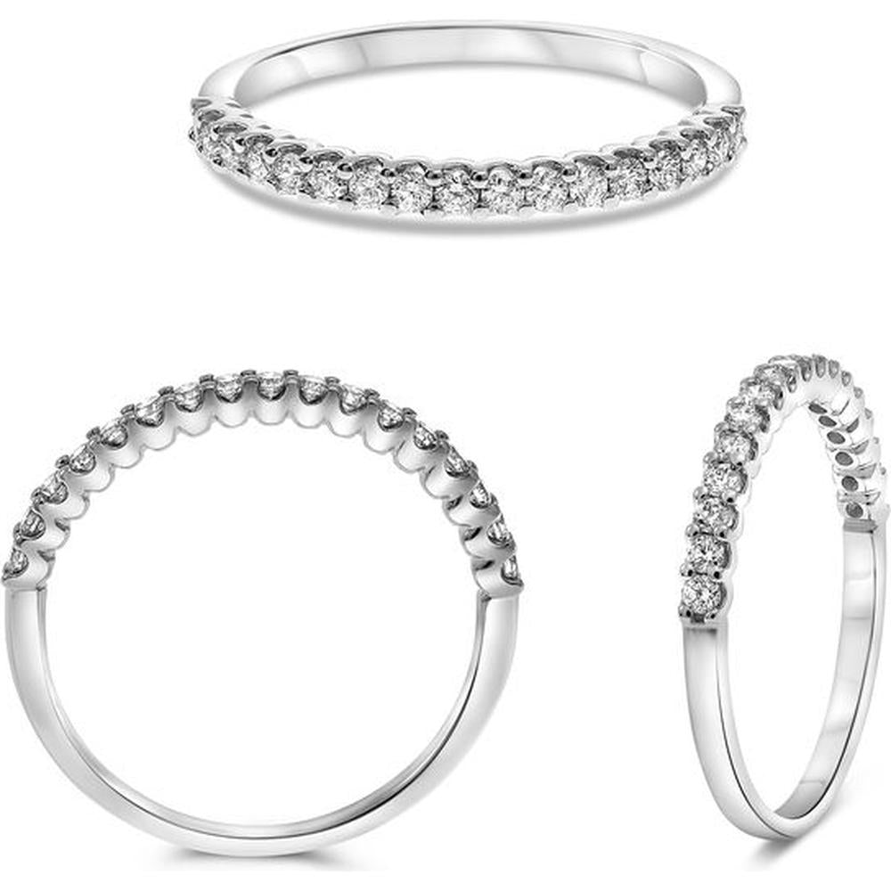 Roman & Jules - 14K White Gold Halfway Diamond Band with Shared U-Prong Set Round Brilliant Diamonds - 0.25 Carat Total Diamond Weight