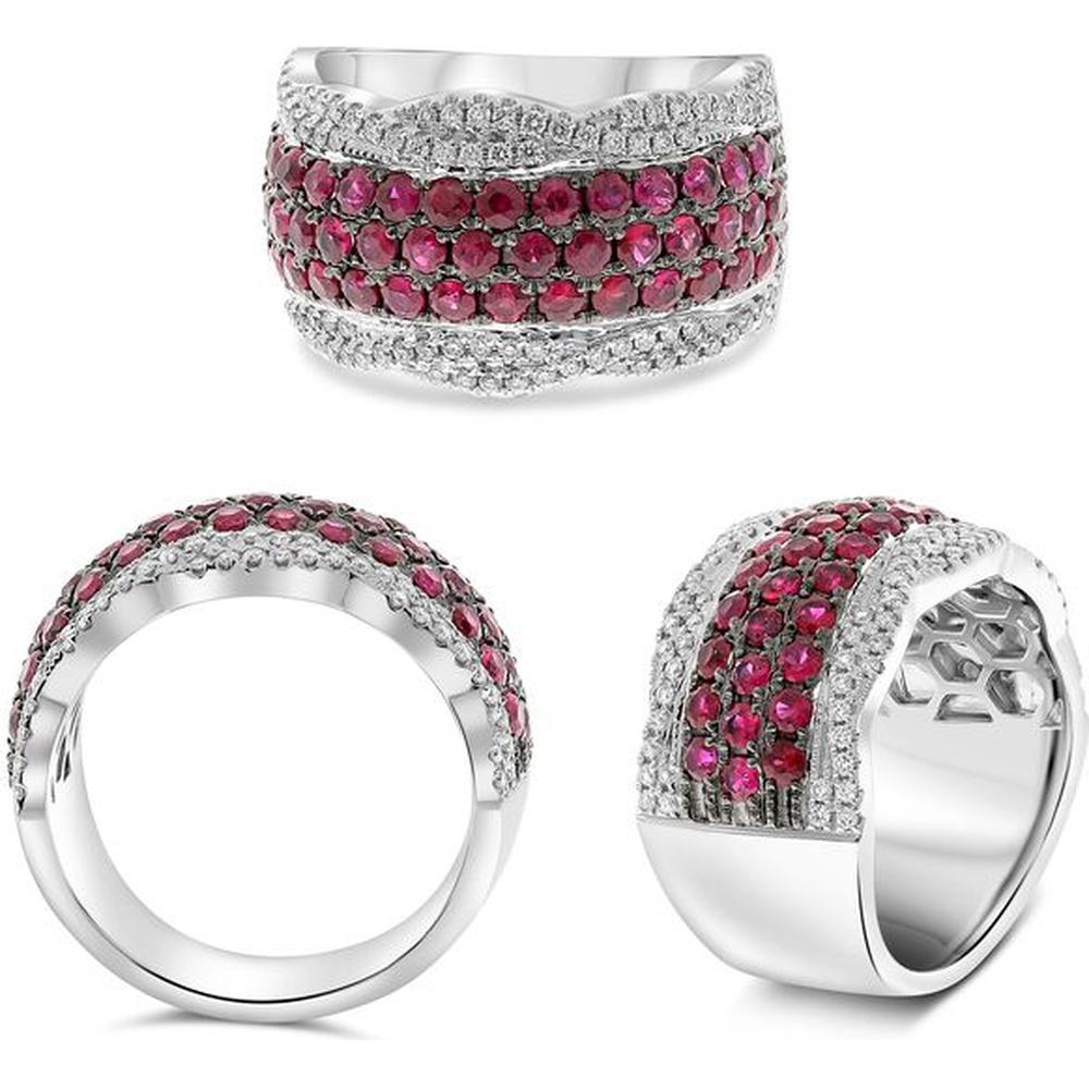 Roman & Jules - 14K White Gold Halfway Ruby and Diamond Band - 1.94 Carat Total Gem Weight