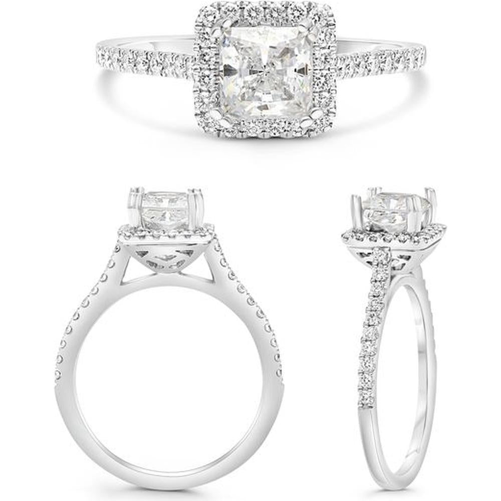 Roman & Jules - 14K White Gold Halo Cushion Cut Diamond Ring - 1.25 Carat Total Diamond Weight
