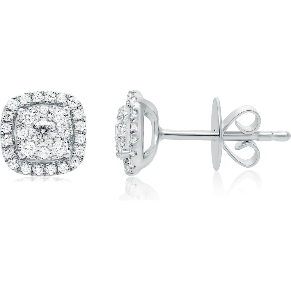 Roman & Jules - 14K White Gold Halo Diamond Stud Earrings with Round Diamonds - 0.31 Carat Total Diamond Weight