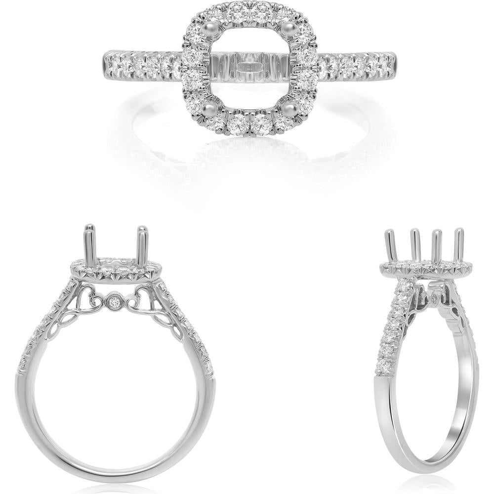 Roman & Jules - 14K White Gold Halo Engagement Ring Setting with 0.43 Carat Total Diamond Accent Weight