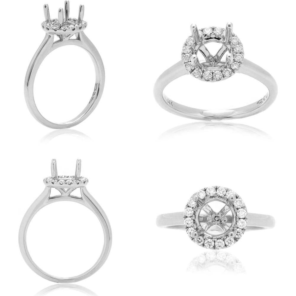 Roman & Jules - 14K White Gold Halo Engagement Ring with 0.15 Carat Round Diamond Center Stone