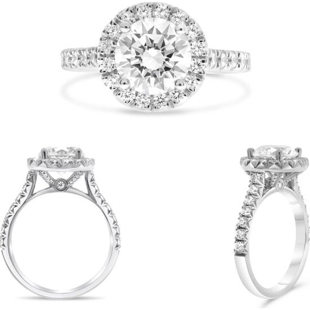 Roman & Jules - 14K White Gold Halo Engagement Ring with 0.68 Carat Round Diamond Center Stone